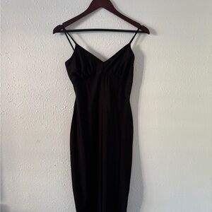 Women’s vintage goth black satin V neck dress